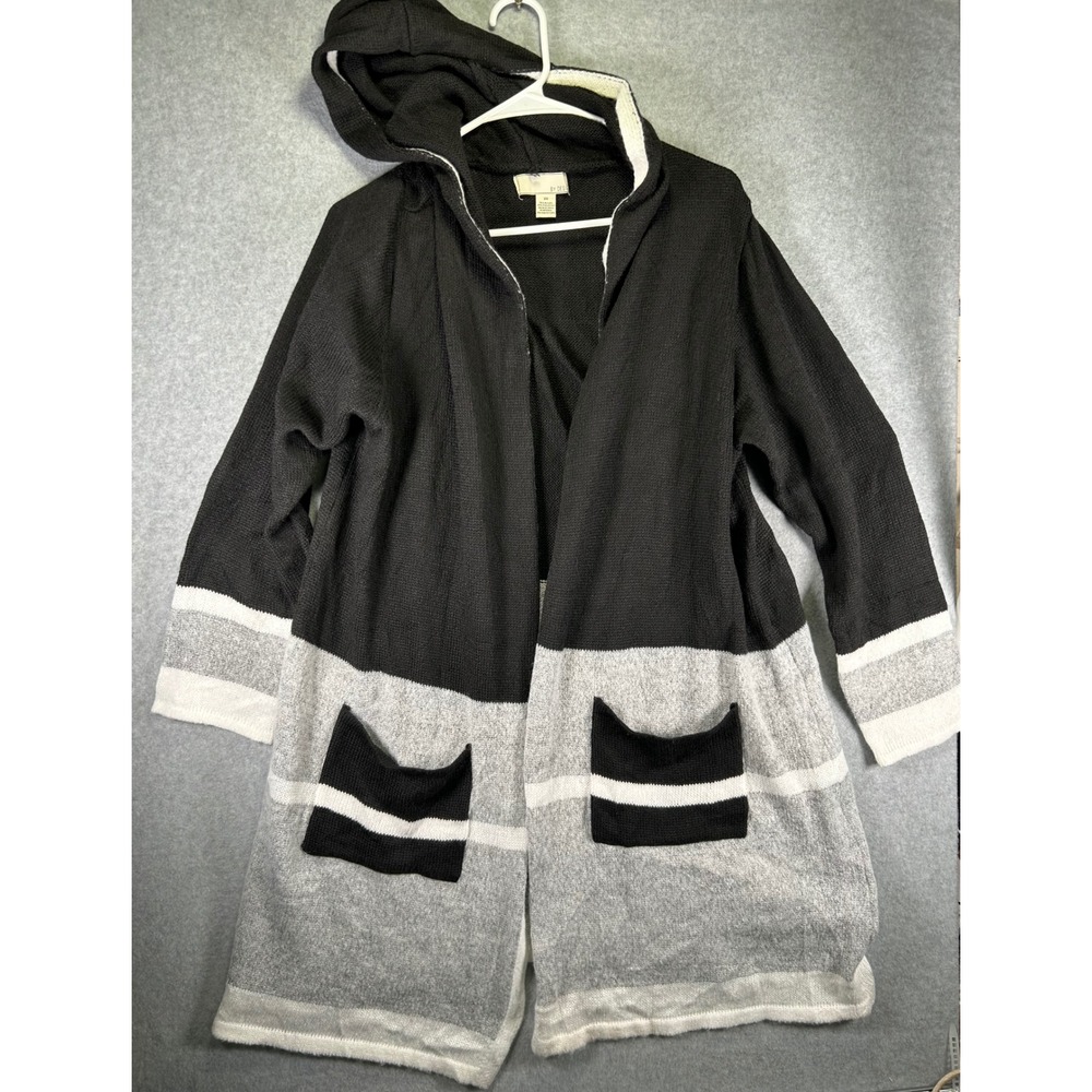 By Design Hooded Duster Cardigan Womens 2X Fits Large XL Black Grey Colorblock